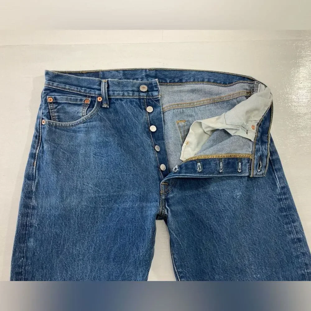 Levi's 501XX Button Fly Jeans Mens 36x34 Blue Straight Leg Denim Casual - Picture 5 of 13